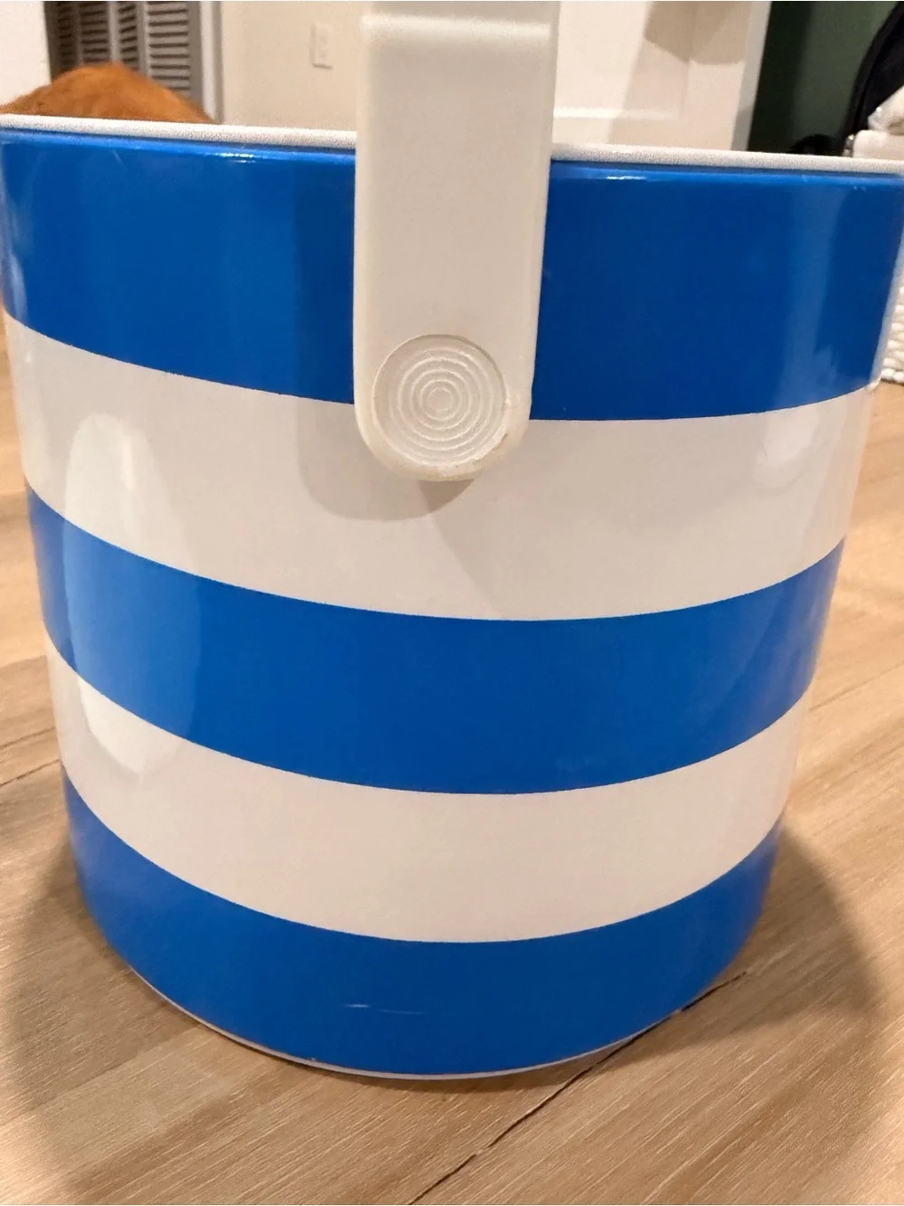 Blue and White Striped Insulated Ice Bucket with Handle
